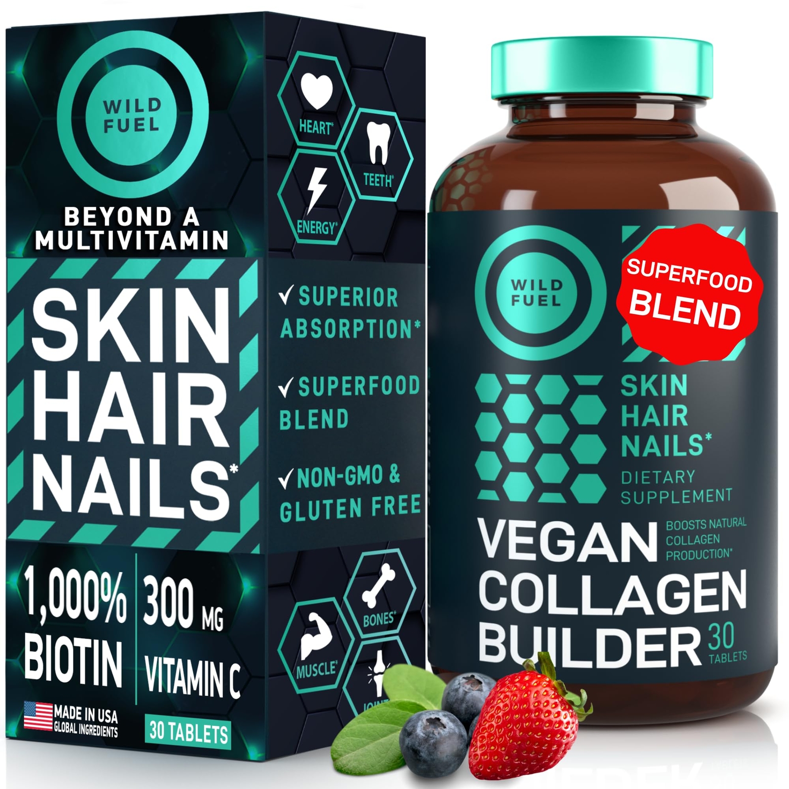Vegan Collagen Builder - Biotin Organic Superfood Amino Acids Glycine Lysine ...