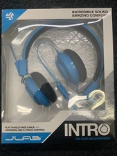 JLab Audio Intro Premium On-Ear Headphones with Universal Mic, Blue