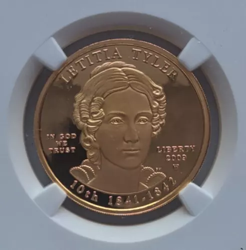 2009 Letitia Tyler Proof NGC PF70 PR70 Box COA 1/2 Oz Gold First Spouse $10 Coin