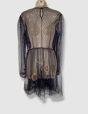 red valentino long sleeve dress Red Valentino Long-Sleeve Floral-Embroidered Point D'Esprit Dress, Blue, Women's, 8