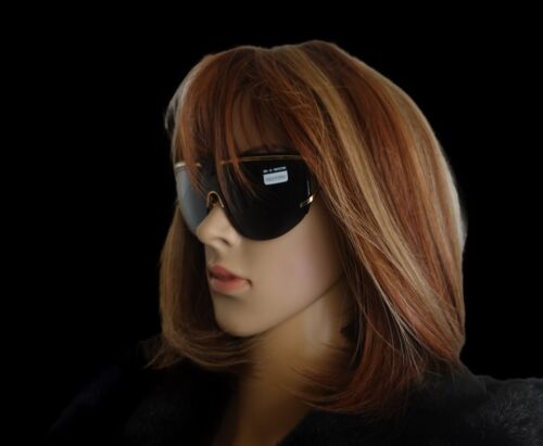 New Valentino Oversized Shield Black/Gold Rimless Sunglasses Made in Italy - Picture 2 of 11