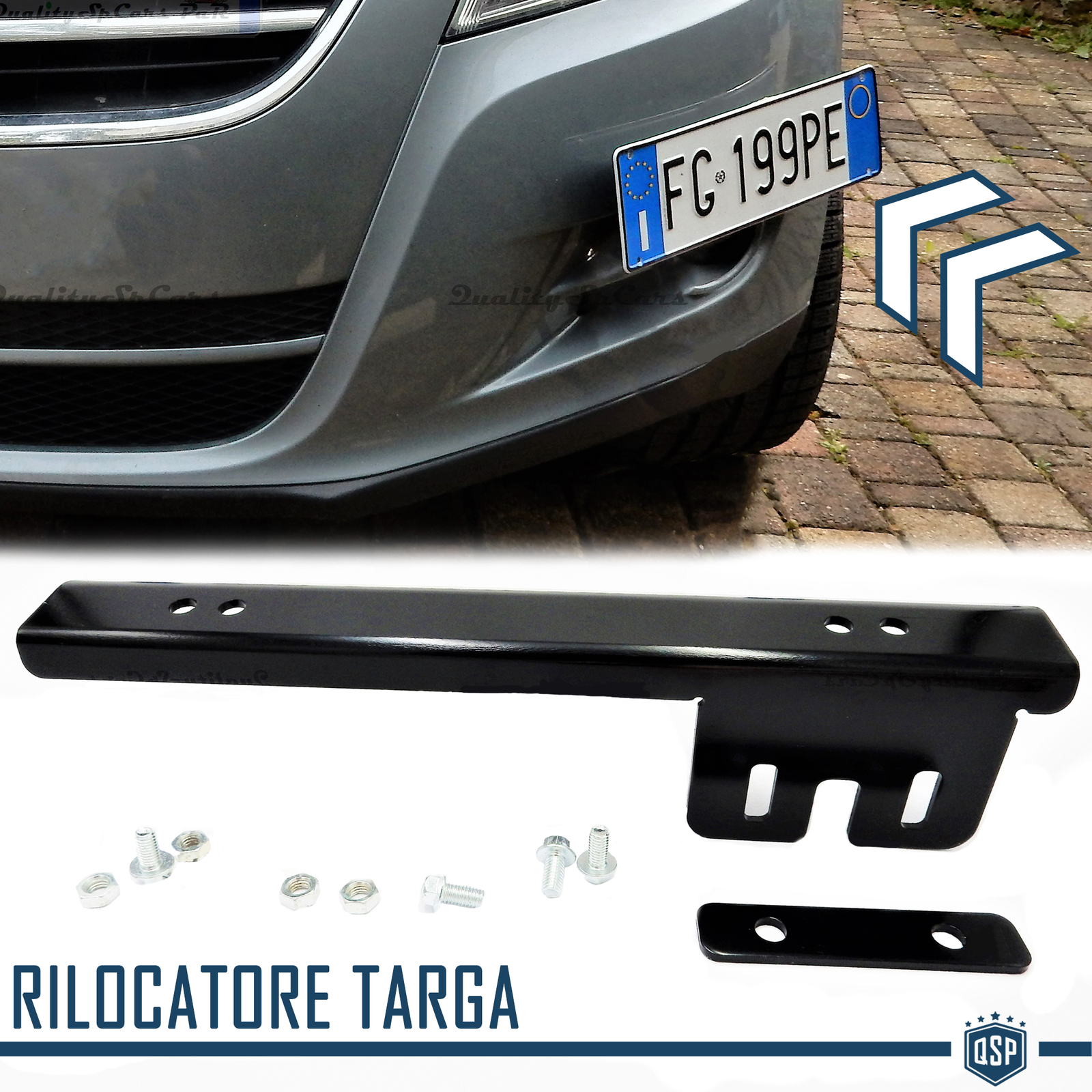 PORTATARGA Anteriore Nero per Maserati RILOCATORE Laterale a Scomparsa in METALL