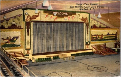 Postcard Stage Two Panels World's Only Corn Palace, Mitchell SD