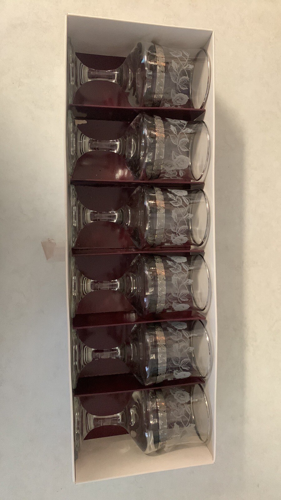 VINTAGE Silver Banded, Rose Etched, Wine Glasses X6 England By Dema