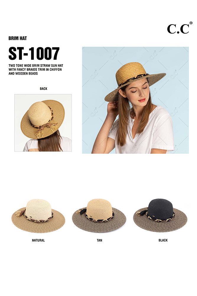 C.C Women Two Tone Wide Brim Fancy Braids Trim Wooden Beads  display picture 1