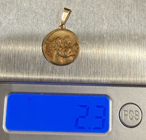 18k Solid Yellow Gold Pendant Guardian Angels/Cherubs Italian Medal - Picture 6 of 6
