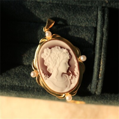 K18 edle Dame Perlenkette Portrait Perlmutt Achat rot Anhänger Silber 925