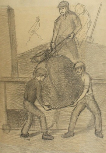 Vintage realist pencil painting landscape work scene