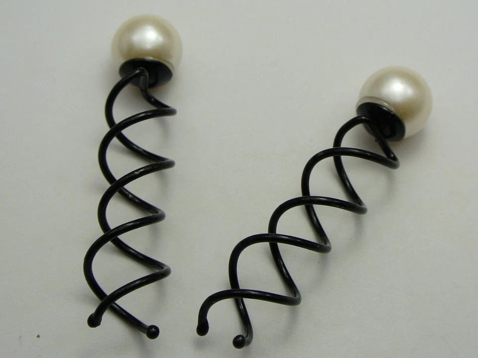 50 Black Metal Twist Hair Pin Grips Spirals Bobby Pins With Pearl 63mm - Image 3 of 4