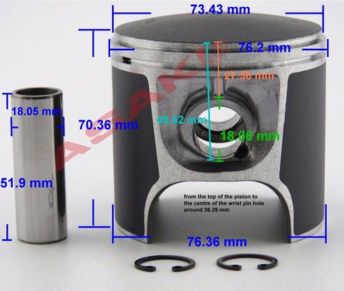 For PWC Jet Ski SeaDoo 580 587 Piston Kit 47-101, 290-886-270-0.50 + Piston Ring - Picture 3 of 4