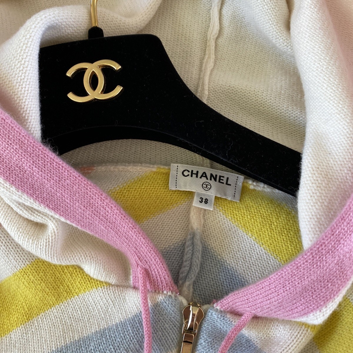 Chanel La Pausa Striped Sweater Cardigan Hoodie / Size 38