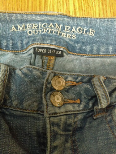 American Eagle Supper Stretch Double Button Women's Denim Jeans Medium Wash Sz 8 - Picture 5 of 11