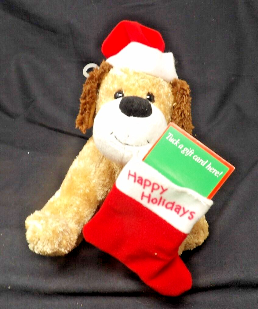 Hallmark Christmas Plush Dog in Santa Hat w/Stocking Gift Card Holder 8