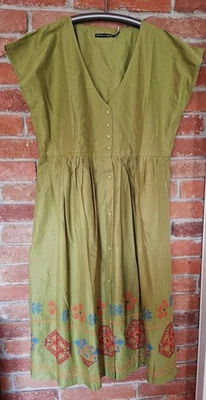 Gudrun Sjöden Damen Freizeitkleid Grün Baumwolle Blumen V-Ausschnitt Kurzarm L - Bild 1 von 2