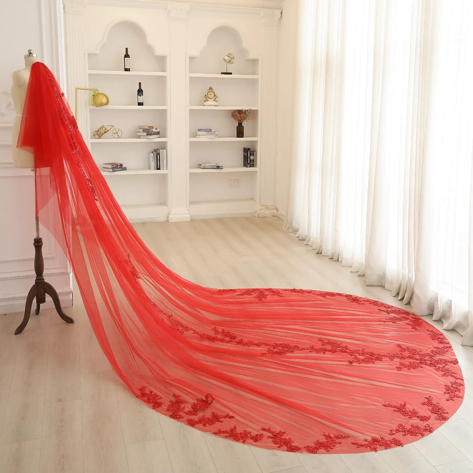 Красный лист вуаль блестящий кружева листья свадебный аксессуар Royal Custom вуаль - Изображение 2 из 4