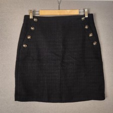 Ann Taylor Loft Tweed Skirt Women's 8T Black Gold Buttons Mini NWT Preppy