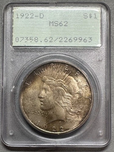 1922-D  PEACE DOLLAR  PCGS  MS62  OLD RATTLER HOLDER