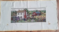 Amish Life "Stoltz Farm" Cross stitched finished piece. unframed. 20.5"×8.5"