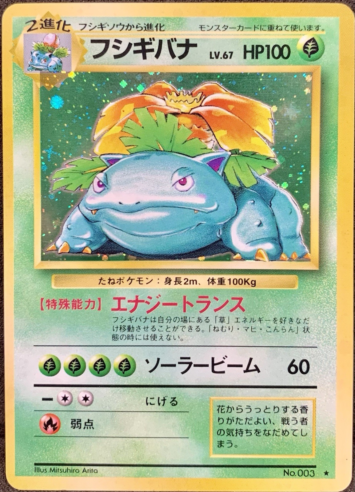 Venusaur (nm) Rare Holo Base Set Japanese 1996 Pokemon Card No 003 Expansion 1