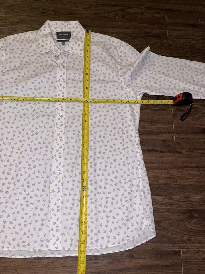 Camisa Bonobos Para Hombres 17 34 Blanca Púrpura Sin Arrugas Calce Ajustado Floral Abotonada Foto 3 de 4