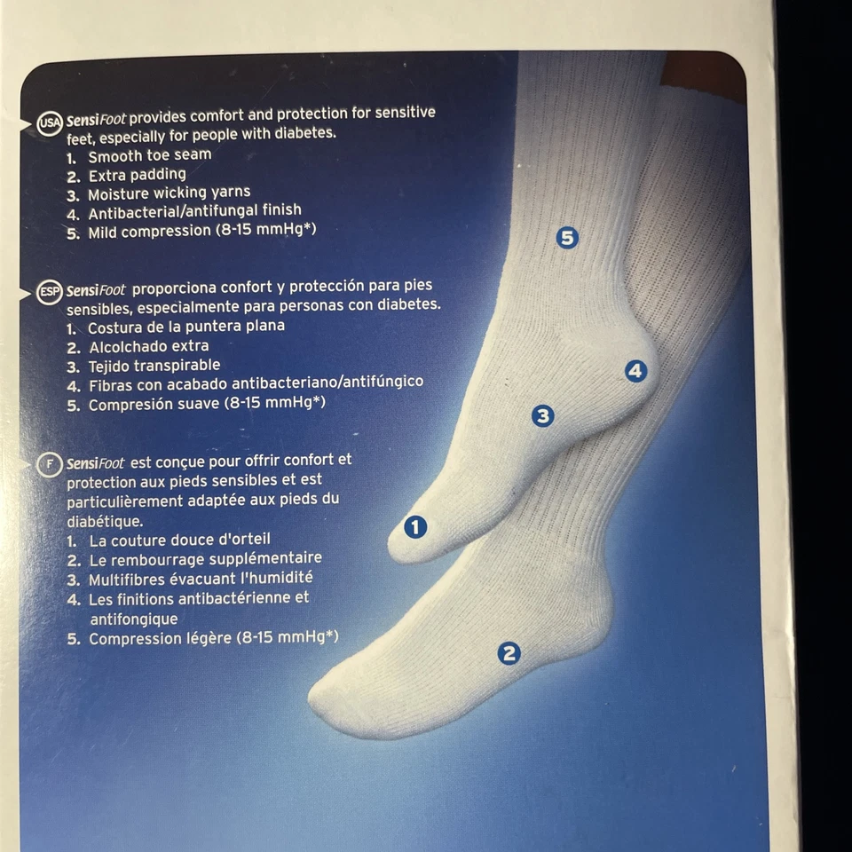 Meia SensiFoot para Diabéticos Conforto e Proteção X-Grande Branca Estilo Joelho Nova Na Caixa - Imagem 3 de 4