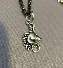 Unicorn Head With Filigree Mane pendant necklace Dark Tone Chain