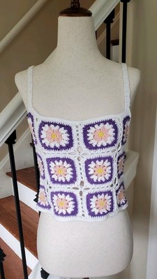 Crochet Granny Square Crop Tank Boho Festival Top Pacsun LA Hearts One Size