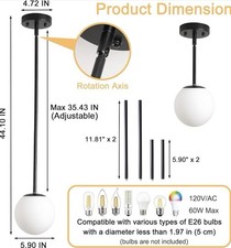 Small Pendant Light Modern Globe Glass Black Mid Century ONE LIGHT ONLY