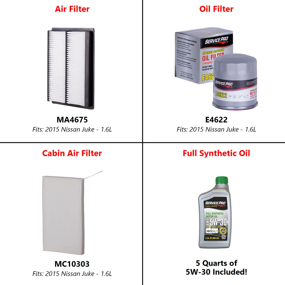 2015 Nissan Juke 1.6L Complete Oil, Air & Cabin Filter Kit (5W-30) Foto 2 de 4