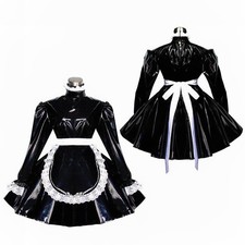 Girl Maid Sissy Black PVC Lockable Dress Cosplay Unisex Costumes Tailor-made