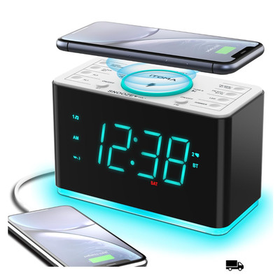 Wireless Ladegerät mit Bluetooth Dual USB Alarmuhr mit Nachtlicht Dimmbar
