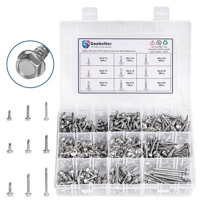 GOOBETTER 390PCS Stainless Steel Self Tapping Screws for Metal & Sheet Metal ...