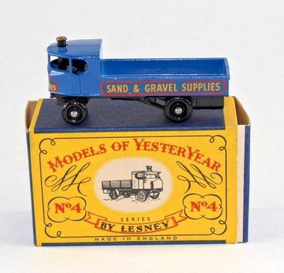 Matchbox MOY Y-04A Sentinel Steam Wagon blau rare schwarze Plastikräder in Box