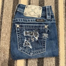 Miss Me Womens Y2K Embroidered Jeweled Gem Signature Skinny Jeans Sz.26