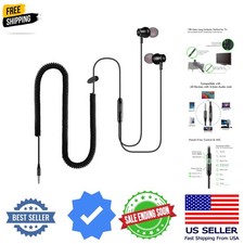 Extra Long Earbuds for TV PC, with 12FT Spring Coiled Extension Cable, Volu...