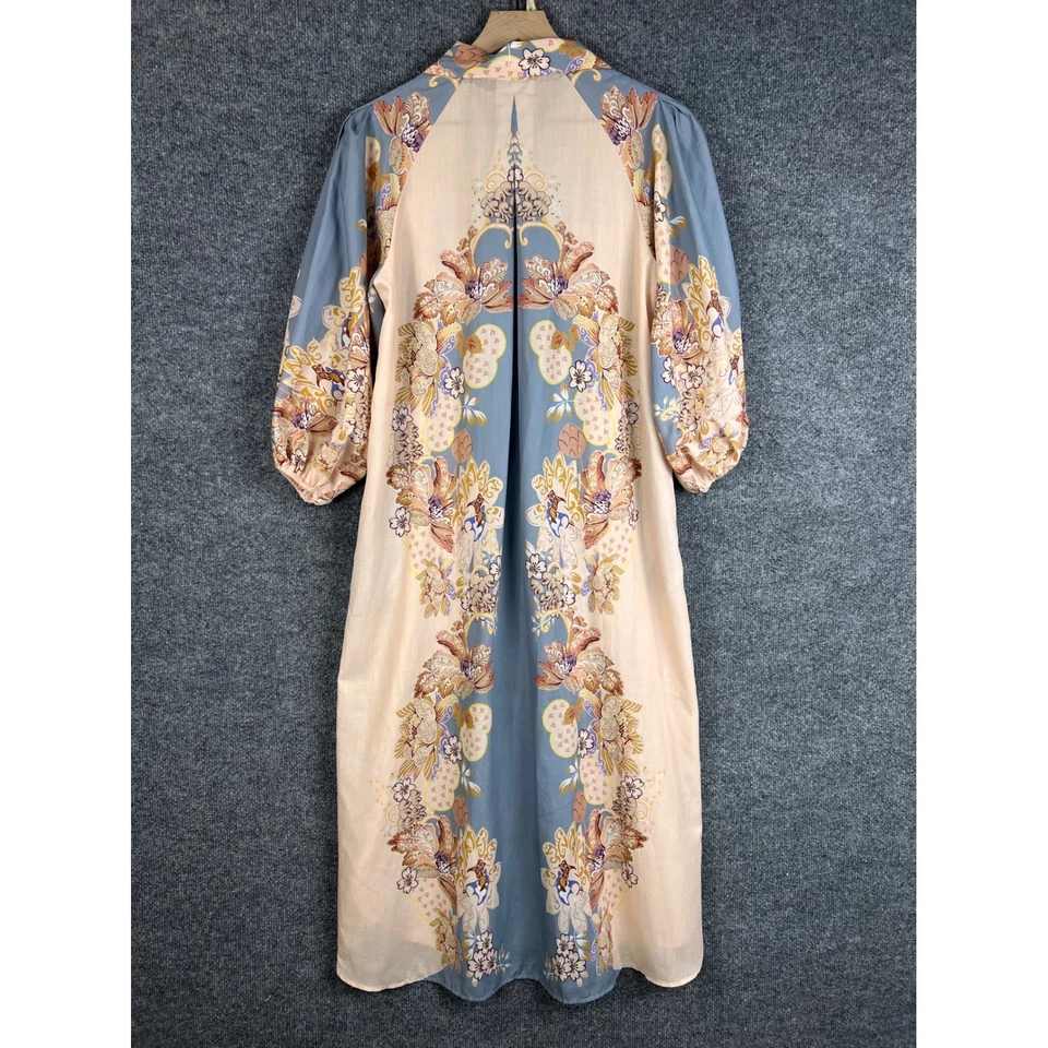 Aje. Floral Print Silk Blend Midi Shirt Dress Puff Sleeve Button Front Split Hem - Image 2 of 4