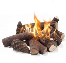 9 Pcs Fake Gas Fireplace Logs ; Ceramic Wood Fire Pit Logs Sets for Indoor or Ou