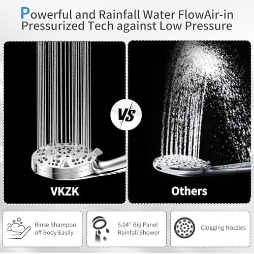 ALL METAL 3-Spray Hand Held Shower Head, 2.5 GPM High Flow Handheld Showerhead