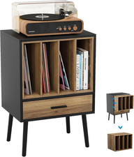 Record Player Stand with Nesting Vinyl Storage Crate, Record Player Table with a