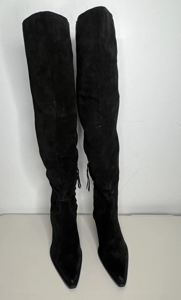 Bota Sam Edelman Julee Punta Sobre la Rodilla Gamuza Negra Para Mujer Talla 9 Foto 4 de 4