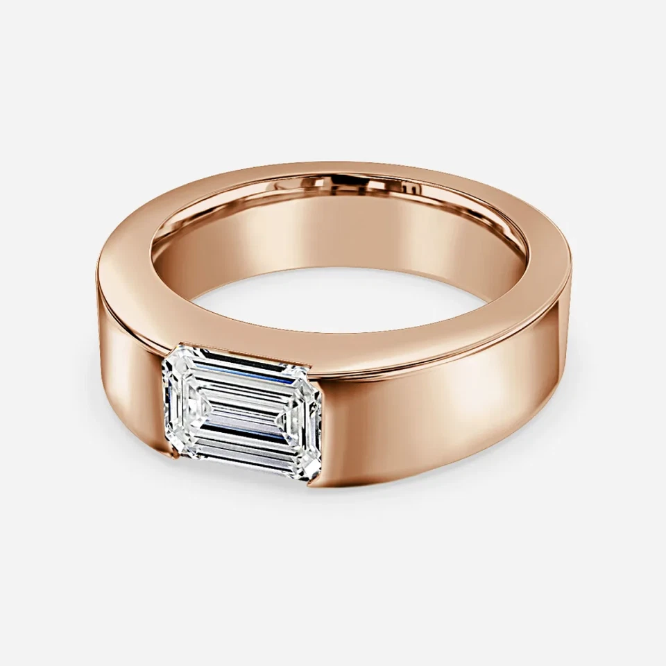 Alianza de diamantes de oro de 14k para hombre de boda creada en laboratorio corte esmeralda 1 quilate IGI rosa Foto 3 de 4