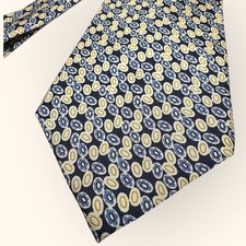 Burberrys of London Mens Silk Jacquard Tie Geometric Pattern Blue Yellow Vintage