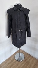 Driza-Bone Women's Waxed Coat Size 14 Black Pure Cotton Caped Collared Zip Up