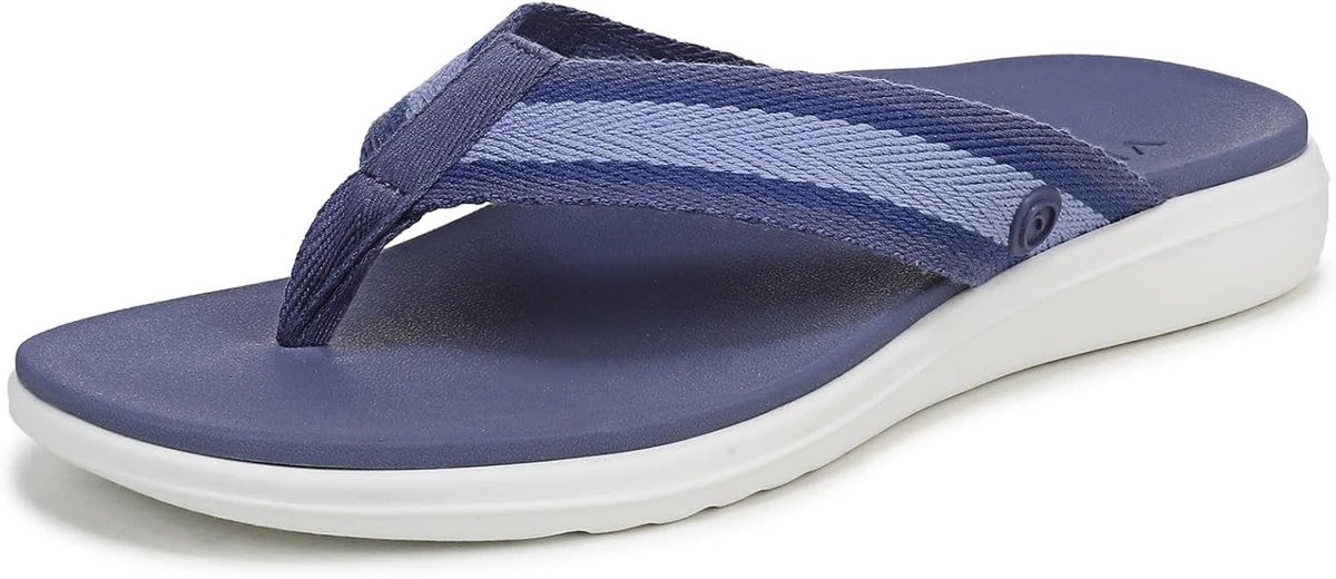 Vionic Sandals Indigo Flip Flops 12 Navy Blue Striped Casual Beach Summer Vionic High Tide Blue Sandals for Women for sale | eBay main image 3