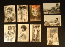 9 Risque Victorian Era French Postcard Antique Turn of Century Post Card