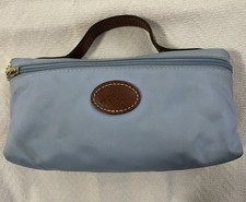 Longchamp Le Pliage Pochette Small Cosmetic Pouch Bag Blue Nylon Leather Handle