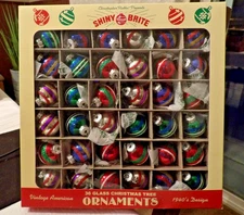 Box 36 RADKO Shiny Brite Radiant Retro Mini Glass Round Christmas Ornaments New