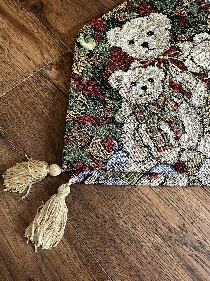 Violet Linen Decorative Christmas Teddy Bears Design Tapestry table runner. - Image 2 of 4