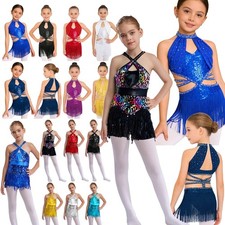 Kids Girls Sequin Tassel Salsa Samba Rumba Tango Ballroom Cha Cha Latin Dance