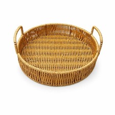 Rattan Tray with Handles Shallow Woven Tray with Handles Sturdy for Countertop
